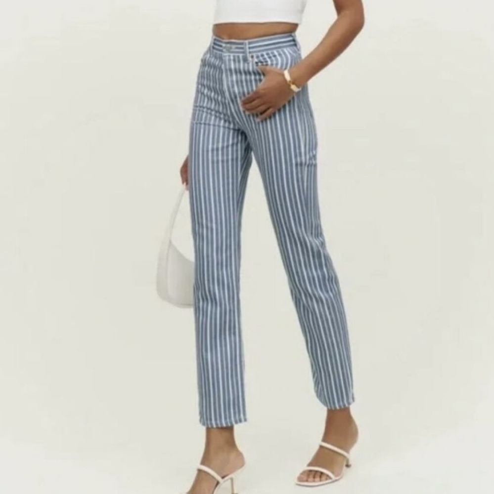 🆕 REFORMATION Cynthia High Waisted Straight Jeansin Metro Stripe